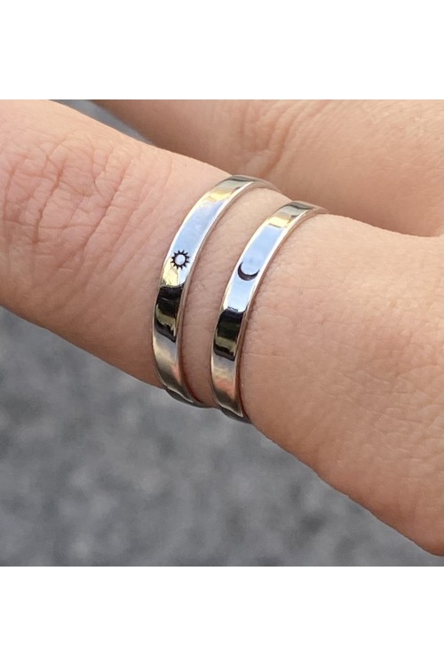 925 Ayar Gümüş Çift Yüzüğü Ay Güneş