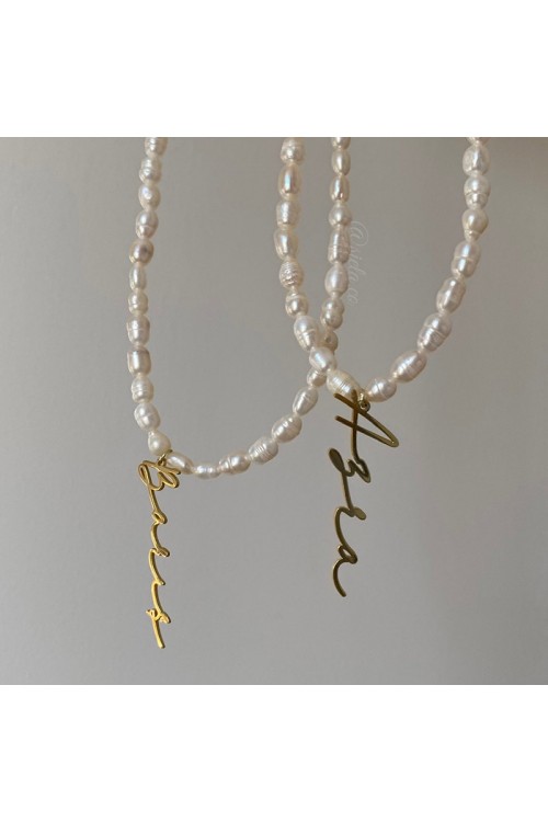 Dikey İsim Arpa İnci Kolye