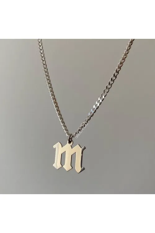 925 Ayar Gümüş Kalın Zincir Harf Kolye